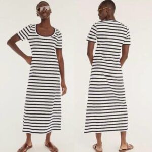 J. Crew Women's Navy Blue White Striped Knit Midi Dress Nautical Prep Size XXL